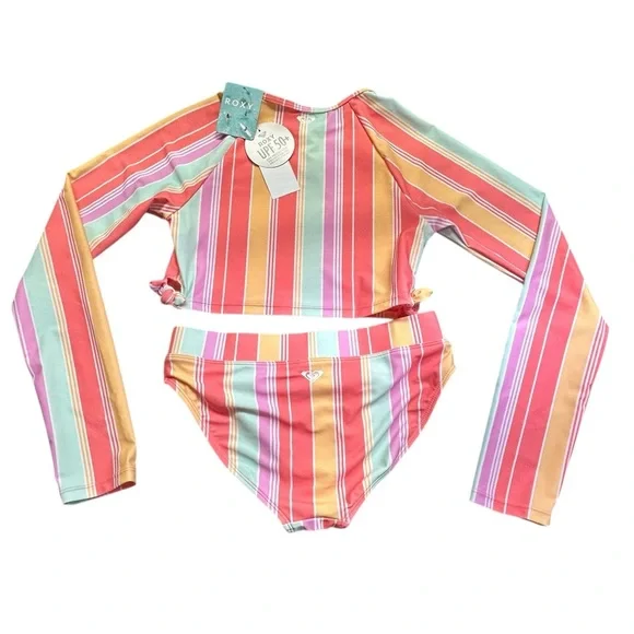 ROXY girls Ocean Treasure Long Sleeve Crop Top Swimsuit Set size 14 NWT